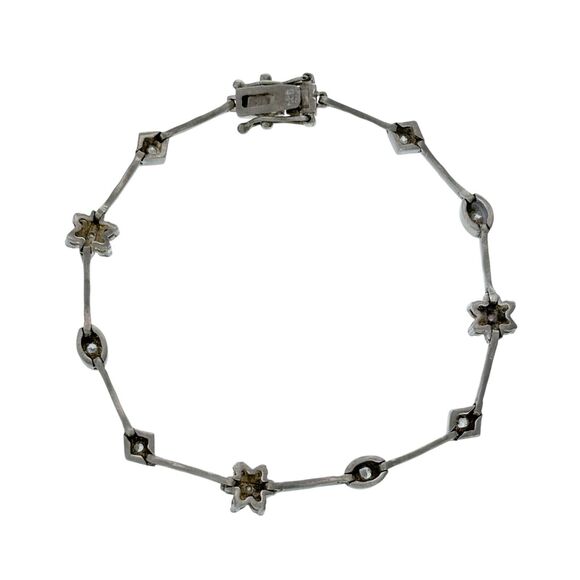 Vintage Sterling Silver 925 Floral Geometric Crystal Accent Bracelet 7" - Picture 2 of 6